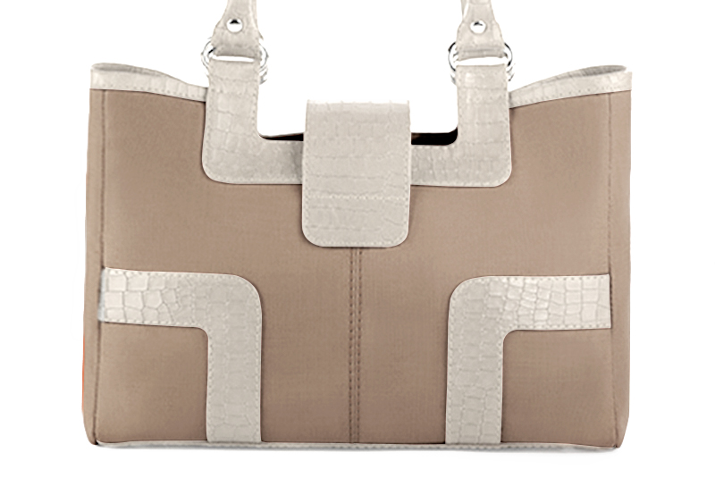 Tan beige and off white women's dress handbag, matching pumps and belts. Rear view - Florence KOOIJMAN